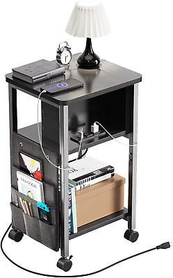 #ad Small End Table Side Table Nightstand with Charging Station Black Small Table $54.99