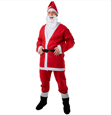 #ad Mens Santa Suit 6 Piece Xmas Costume Father Christmas Fancy Dress Outfit $15.28