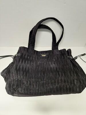 #ad Victoria#x27;s Secret Tote Bag Pleated Satin with Side Strap Black with Zipper $9.49
