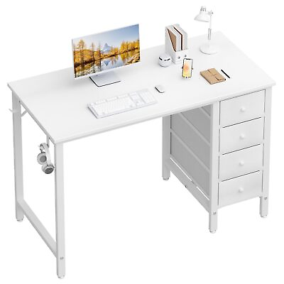 #ad 40 Inch Kids Cute Study Desk for Bedroom Small White Desk with Drawers $122.99