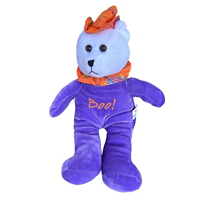 #ad KIng Plush Halloween Bear BOO Purple Orange 15quot; Plush Stuffed Animal Toy $10.49