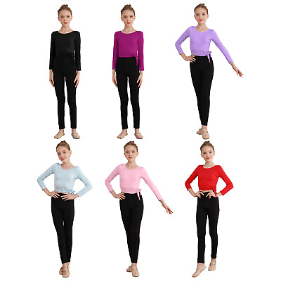 #ad Girls Two piece Set Modern Outfits Latin Activewear Long Sleeve Dance Clothes $19.15