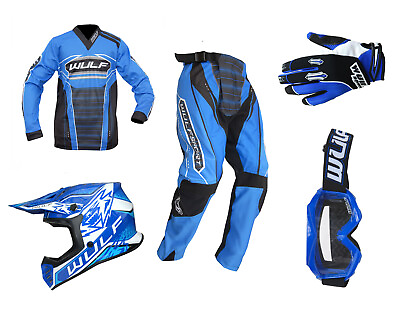 #ad Kids Wulfsport MX 2024 CORSAIR Shirt Pant Helmet Glove Goggle Blue Set #14 GBP 134.99