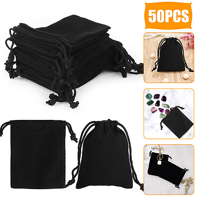#ad 50Pcs Black Velvet Drawstring Pouch Jewelry Gift Wedding Party Favors String Bag $11.48