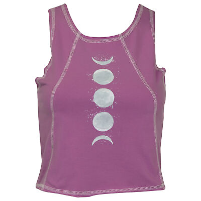 #ad Mighty Fine Women#x27;s Celestial Moon Graphic Cropped Tank Top in Purple S $6.99
