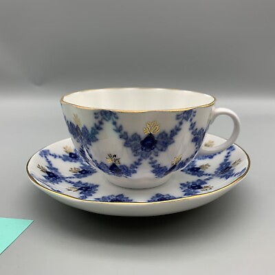 #ad Lomonosov Porcelain Evening Time Tea Cup amp; Saucer Set White Blue Hand Painted D $39.99
