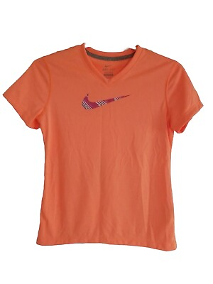 #ad NIKE Dri Fit Girls Bright Orange Purple Logo Size L Large T Shirt 100% Polyester $7.14