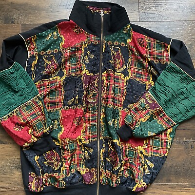 #ad Vintage Silver Threads XL Colorful Polyester Horse Baroque Zip Up Jacket USA A3 $15.28