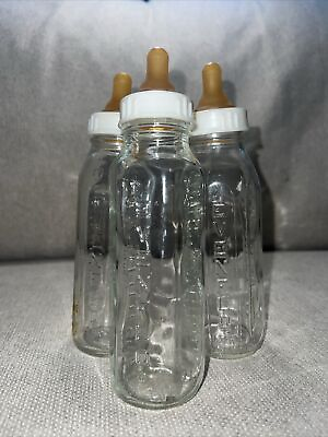 #ad Set Of 3 Vintage Glass EVENFLO Baby Infant Bottle 8oz 240 CC White Cap USA $19.99