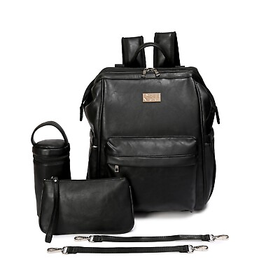 #ad ELF PHOENIX Nappy Bag Backpack Faux Leather Black 5 pcs Set Baby Mummy Dad Gift AU $149.99