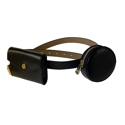 #ad MICHAEL Michael Kors Double Pouch Leather Monogram Belt Bag Black Sz SM MED $55.95