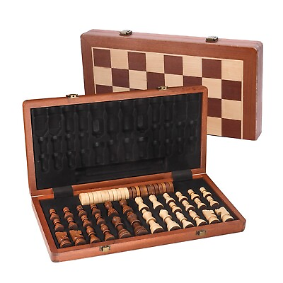 #ad 15quot; Folding Wooden Chess Checkers Board Game with Game Pieces. Kids Adults Games $42.98