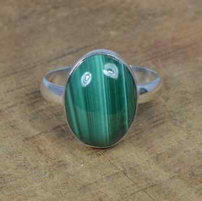#ad Green Malachite 925 Sterling Silver Gemstone Ring Natural Jewelry $10.79