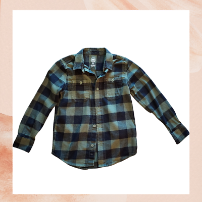 #ad Boys Green amp; Black Soft Button Down Plaid Flannel Size Small 6 7 $11.04