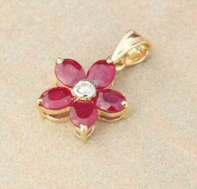 #ad Ladies Flower Charm Pendant Necklace Oval Cut Simulated Ruby 925 Silver 18quot; $118.99