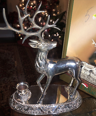 #ad Dillards Trimmings Silver Platted Deer Candle Holder $40.00