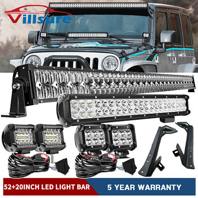 #ad for Jeep Wrangler JK 07 15 Roof Windshield 52inch 3 Row LED Light Bar4x4#x27;#x27; Pods $179.98