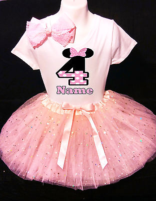 #ad MINNIE MOUSE **With NAME** 4th fourth 4 Birthday pink Tutu dress Fast Shipping $20.50