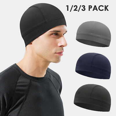#ad Men Cooling Skull Cap Helmet Liner Summer Quick Drying Cycling Sports Beanie Hat $5.89