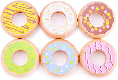 #ad 10629 Wooden Pretend Play Kids Donuts Set Cooking Simulation Educational Color P $18.99