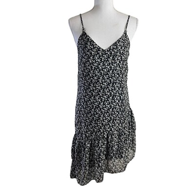#ad Aqua Black and White Floral Dress Size XS Asymmetrical Hem Spaghetti Straps $15.90
