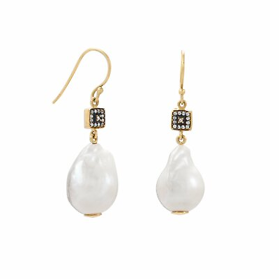 #ad Elegant Freshwater Pearl Drop 14k Gold Over CZ Earrings Engagement Party Gift $140.25