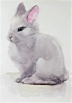 #ad White Bunny Original Watercolor painting Pink Ear Hare Easter Art Rabbit 8x11 in $72.00