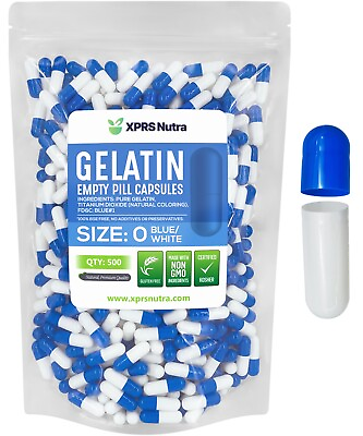 #ad Size 0 Blue White Empty Easy Open Sprinkle Gelatin Gelcaps Pill Capsules Kosher $149.99