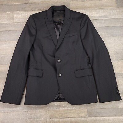 #ad Zara Man Blazer Mens 36R Black Wool Blend Peak Lapel Sport Coat 2 Button Jacket $15.58