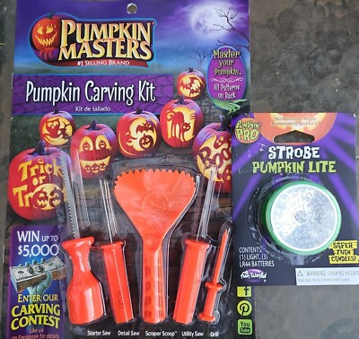 #ad NEW Halloween Carving Kit Strobe Light Pumpkin Masters Patterns Spooky $6.00