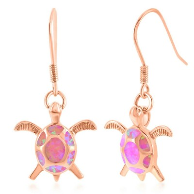 #ad Sterling Silver Pink Inlay Opal Turtle Earrings $39.85