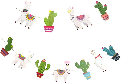 #ad Cute Alpaca Llama Boho Fiesta Party Birthday Banner Succulent $20.93