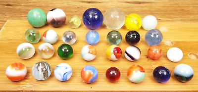 #ad 30 ESTATE Vintage GLASS marbles lot RAINBOWS SHOOTERS CATEYES .51 .99 INCH VG $14.50