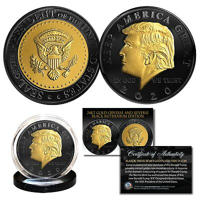 #ad Donald Trump #x27;20 Keep America Great BLACK RUTHENIUM amp; 24K GOLD Tribute Coin wCOA $16.95