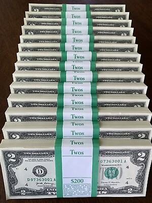 #ad Pack of 20 NEW $2 Bills Uncirculated Consecutive Serial# Stocking Stuffer CASH $62.95