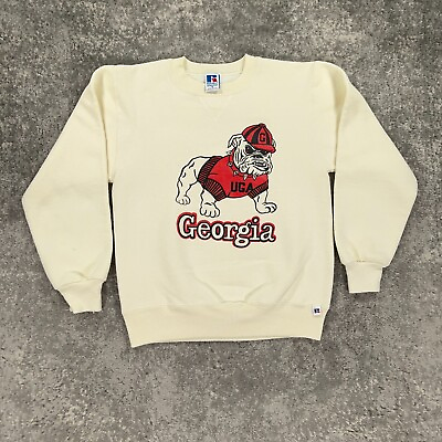 #ad Vintage Georgia Bulldogs Sweatshirt Mens Small Off White 90s Made In USA Russell $39.98