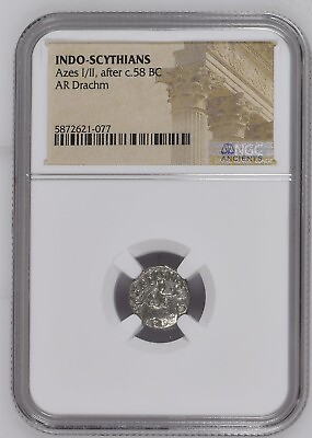 #ad NGC INDO SCYTHIANS Azes I II c.58BC Silver AR Drachm NGC Ancients Certified MG $78.69