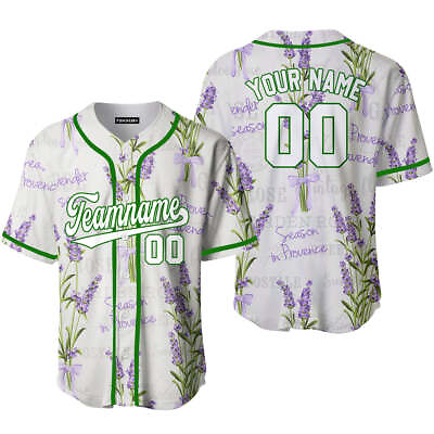 #ad Custom Vintage Lavender Pattern White Green Custom Baseball Jerseys For Men amp; Wo $25.99