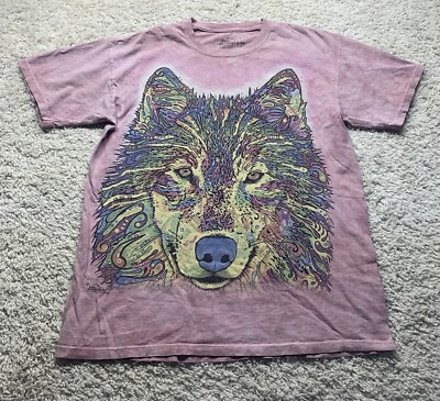 #ad The Mountain Pink Wolf Dog Tee T Shirt Tie Dye Colorful Size Large $15.00