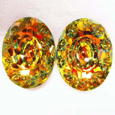 #ad 2Pcs Faceted Yellow Titanium Crystal Oval Pendant Bead 327SJ $10.78