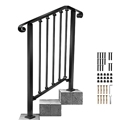 #ad Redlife Handrails for Outdoor Steps Fit 2 or 3 Steps Outdoor Stair Railing ... $110.26