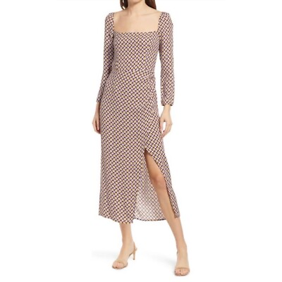 #ad New $278 Reformation Sz 2 Hilda Midi Dress Long Sleeve Plaza Print $72.00