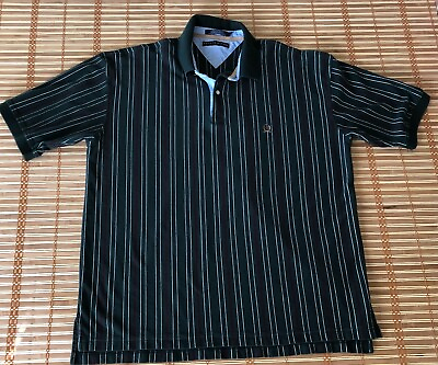 #ad Vintage Tommy Hilfiger Men#x27;s Polo XXL Dark Green Stripe Short Sleeve Shirt $19.99