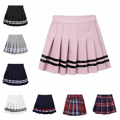 #ad Toddler Baby Girls Pleated Skirt Striped Grid Style Skort Boxer Bottom Lining $15.07