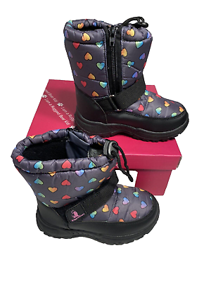 #ad rugged bear toddler girls winter snow boots black with hearts size 10 $20.00