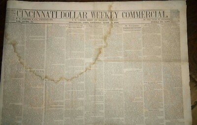 #ad 1860 Cincinnati Dollar Weekly Newspaper Slave Insurrection Knights of Golden Cir $36.00
