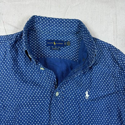 #ad Polo Ralph Lauren Men’s Shirt XS BLue Classic Fit Diamond Pattern Button Down $19.99