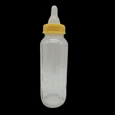 Vintage Evenflo 8 oz Glass Baby Bottle with Screw Lid Nipple Clear Yellow Mexico $9.99