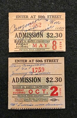 #ad Jimmy McLarnin Tony Canzoneri Ticket Lot 5 8 36 10 2 1936 Madison Square Garden $199.99
