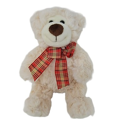 #ad Sound #x27;N Light Teddy Bear Plush Stuffed Animal 9quot; Beige Red Plaid Bow $9.99